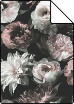 Proefstaal ESTAhome behang bloemen zwart, wit en zacht roze - 139169 - 26,5 x 21 cm