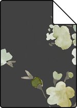 Proefstaal ESTAhome eco texture vlies behang kersenbloesems groen, okergeel en zwart - 148719 - 26,5 x 21 cm