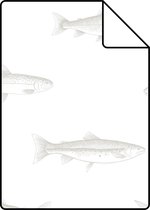 Proefstaal ESTAhome behangpapier pentekening vissen wit en zilver - 138966 - 26,5 x 21 cm
