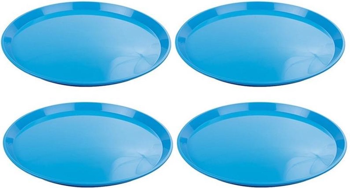 Set van 2x stuks blauw rond dienblad van kunststof 34 cm - Serveren - Serveerblad