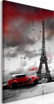 Schilderijen Op Canvas - Schilderij - Red Car in Paris (1 Part) Vertical 80x120 - Artgeist Schilderij