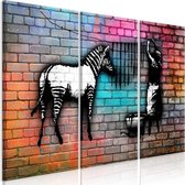 Schilderijen Op Canvas - Schilderij - Washing Zebra - Colourful Brick (3 Parts) 90x60 - Artgeist Schilderij