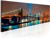 Schilderijen Op Canvas - Schilderij - New York City: Beautiful Night 150x50 - Artgeist Schilderij