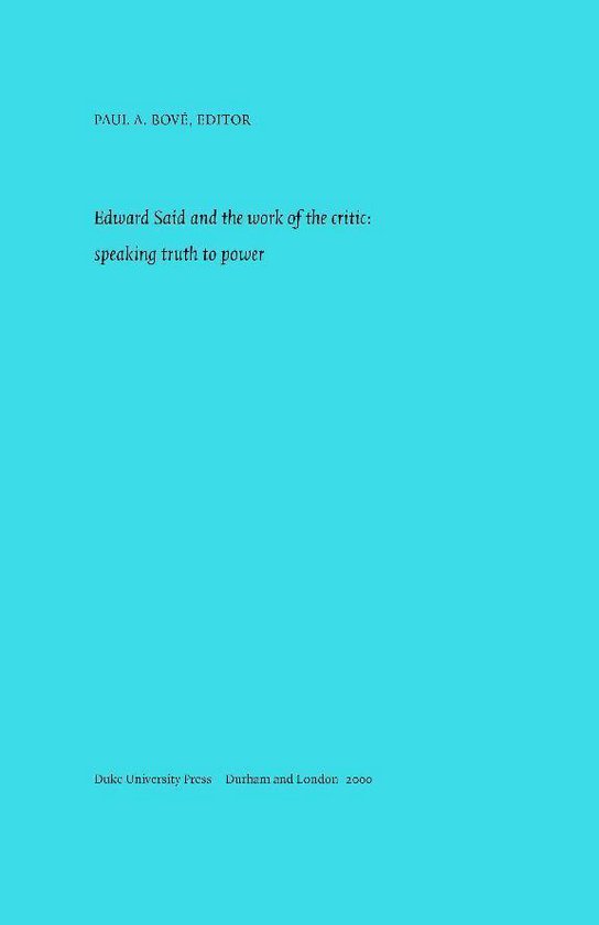 a boundary 2 book - Edward Said and the Work of the Critic - cover