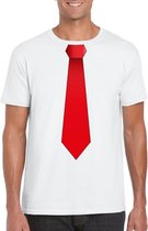 Wit t-shirt met rode stropdas heren L