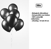50x Ballonnen 12 inch pearl zwart 30cm - biologisch afbreekbaar - Festival feest party verjaardag landen helium lucht thema