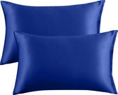 Satijnen Kussensloop - Satin Pillowcase - Huidverzorging - Haarverzorging - Satijn - Curly Girl Producten - Krullend Haar - Marine Blue - 50 x 60 – 2 Stuks