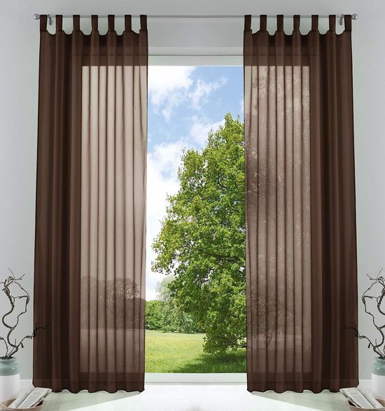 Set of 2 Curtains, Transparent for Living Room, Voile with Lead Band, Hx W 245 x 140 cm, Nougat, 61000CN