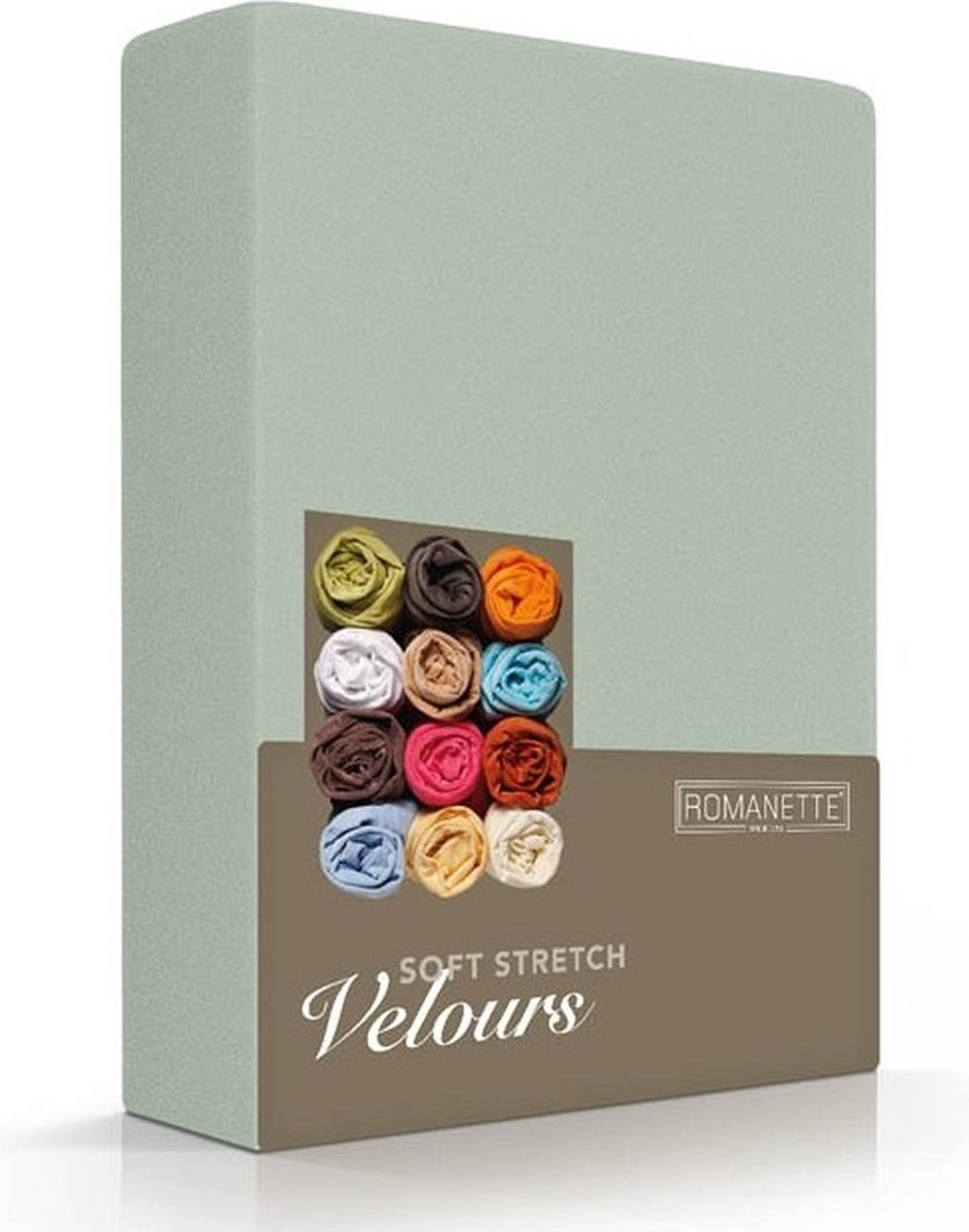 Romanette Hoeslaken Velours Saliegroen - 160/180 x 200/210/220 cm