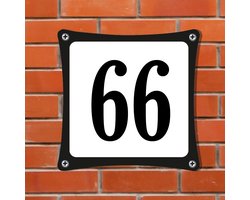 Namengigant Huisnummerbord Emaille-Look - Nummer 66 - Standaard - 10 x 10 cm | incl. schroeven | Incl. 2 jaar garantie