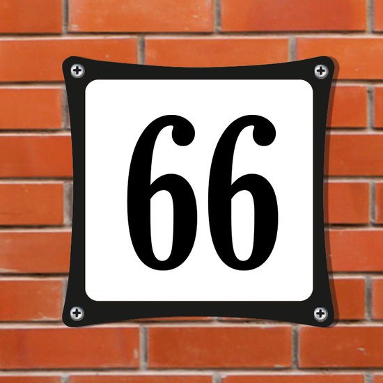 Namengigant Huisnummerbord Emaille-Look - Nummer 66 - Standaard - 10 x 10 cm | incl. schroeven | Incl. 2 jaar garantie