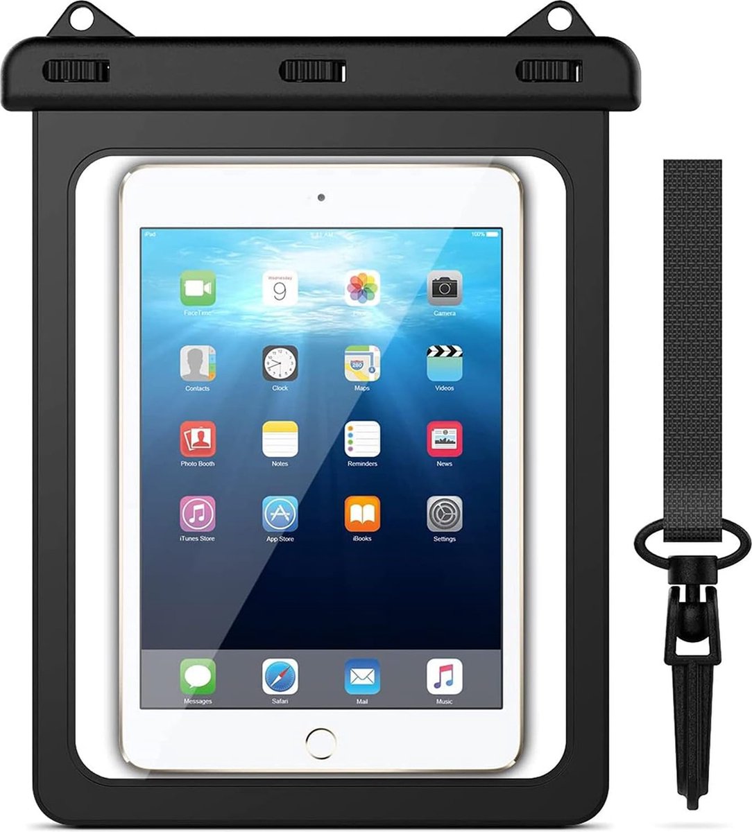Mobstore Waterdichte Tablethoes Zwart - Volledig waterbestendige Tablet hoes - Onderwater hoesje - Pouch - Universeel Geschikt voor alle Tablets - Waterdicht - Ook voor pasjes - Geschikt voor Apple iPad / Samsung Galaxy Tab