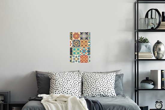 Stickers muraux - Film autocollant - Fleurs - Vintage - Motif - Blauw - Oranje - 20x30 cm - Film adhésif - Stickers muraux Chambre d'enfant - Papier peint autocollant - Papier peint autocollant - Film autocollant