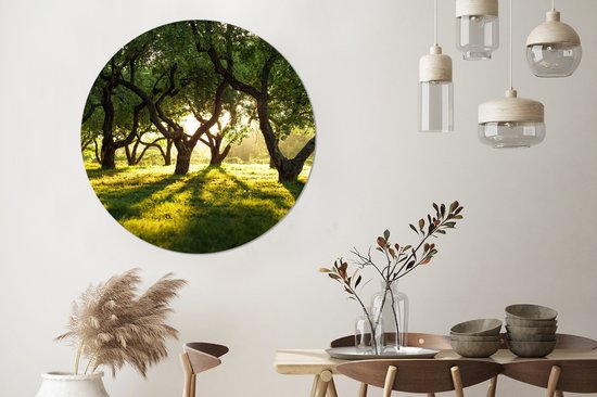 WallCircle - Stickers muraux - Cercle de papier peint - Arbres - Nature - Soleil - 120x120 cm - Cercle mural - Autocollant - Papier peint autocollant rond XXL