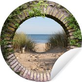 WallCircle - Muurstickers - Behangcirkel - Doorkijk - Strand - Duin - Zomer - 50x50 cm - Muurcirkel - Zelfklevend - Ronde Behangsticker