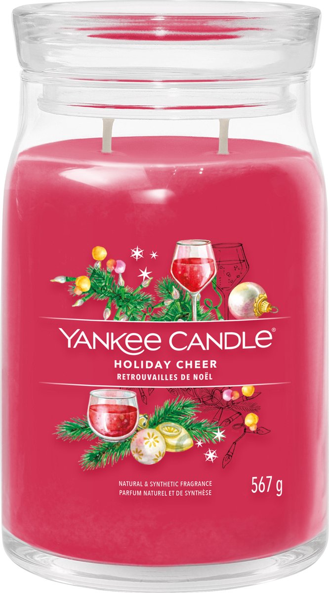 Yankee Candle Holiday Cheer Large Jar Geurkaars - 90 branduren - twee lonten Rood