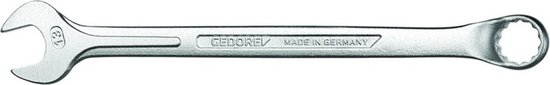 Zilverkleurige steeksleutel met 15 graden hoek. Gedore 13mm. Made in Germany.