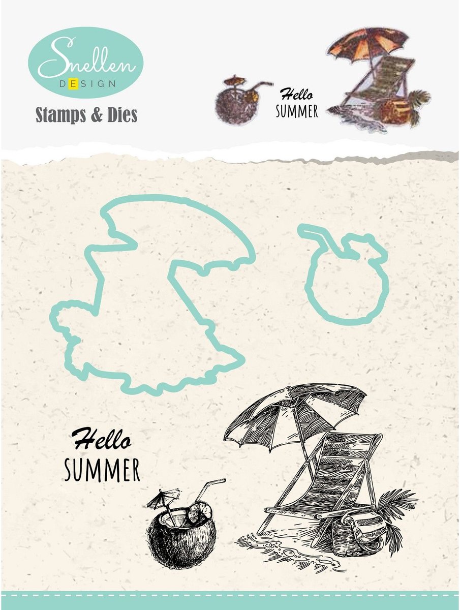 HDCS004 Nellie Snellen - Diecut & Clearstamp - snijmal+ stempel Set Holiday Chair - strand stoel parasol