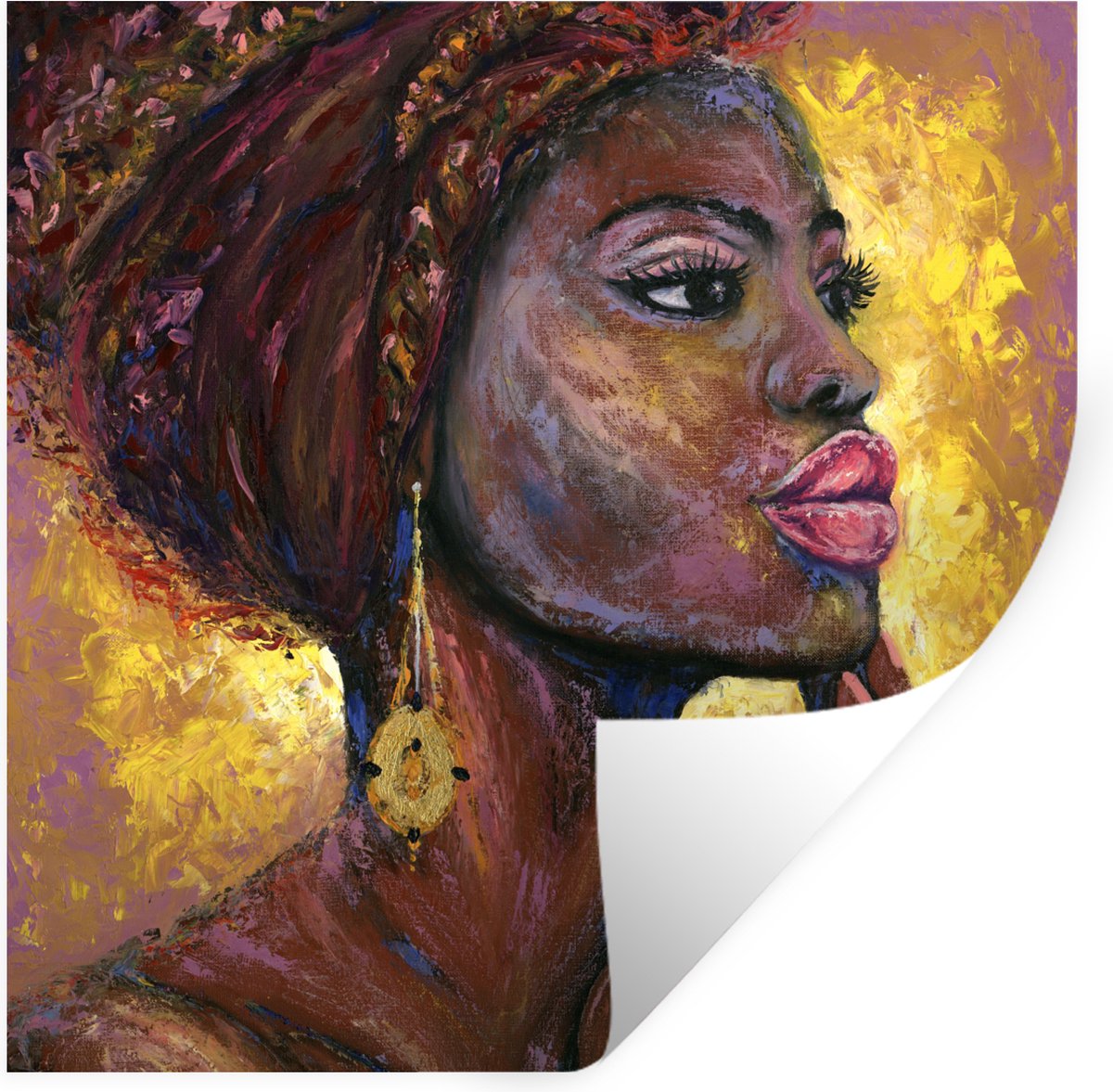 Muurstickers - Sticker Folie - Schilderij - Olieverf - Goud - Vrouw - 80x80 cm - Plakfolie