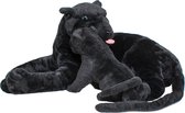 BRUBAKER Panter met Baby Knuffel 100 cm - XL Knuffel Moeder met Kind - Grote Katten Zwart