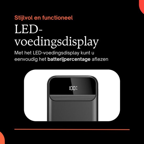GØDLY® - Powerbank 20.000 mah - Ultra Snellader 22.5W! - Quick charge 4.0 - LED-display - USB, USB C & Micro USB - Toegestaan in vliegtuig - Zwart
