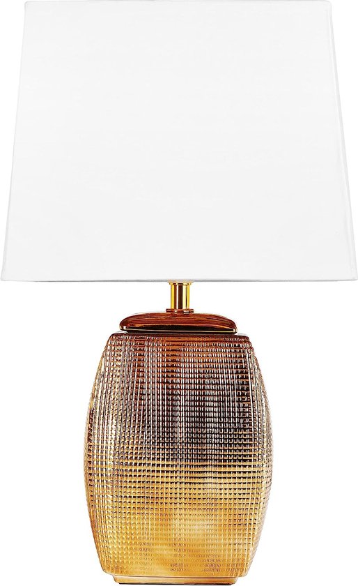 BRUBAKER Tafellamp bedlampje - 38 cm - goud - keramische lampvoet - kap wit  | bol