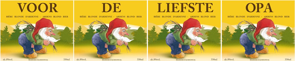 La Chouffe Bier etiketten 'Voor de Liefste Opa' (4 stuks) - Cadeau Opa - Waterafstotende Vinyl bier stickers