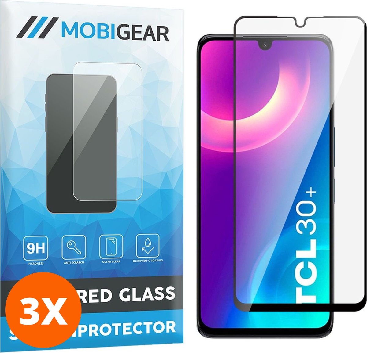 Mobigear Screenprotector geschikt voor TCL 30 Plus Glazen | Mobigear Premium Screenprotector - Case Friendly - Zwart (3-Pack)