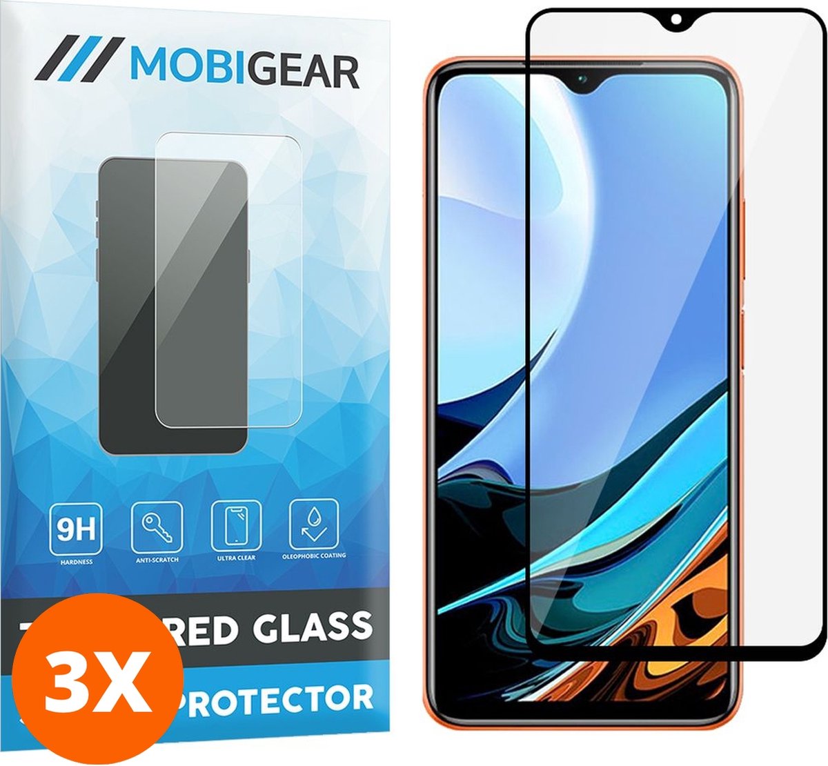 Mobigear Screenprotector geschikt voor Xiaomi Redmi 9T Glazen | Mobigear Premium Screenprotector - Case Friendly - Zwart (3-Pack)