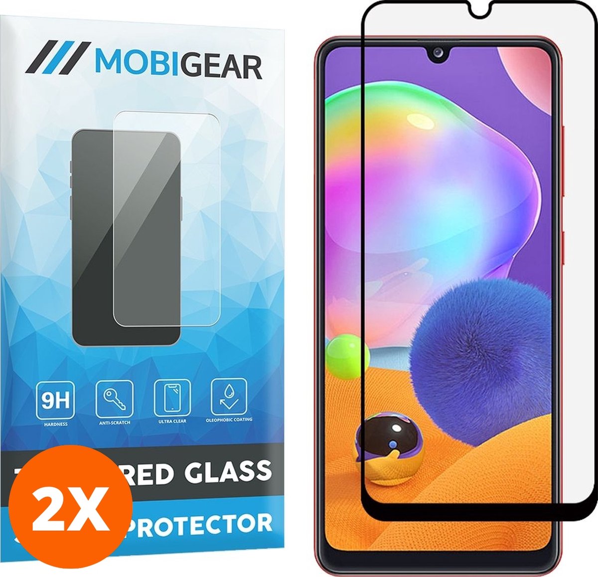 Mobigear Screenprotector geschikt voor Samsung Galaxy A31 Glazen | Mobigear Premium Screenprotector - Case Friendly - Zwart (2-Pack)