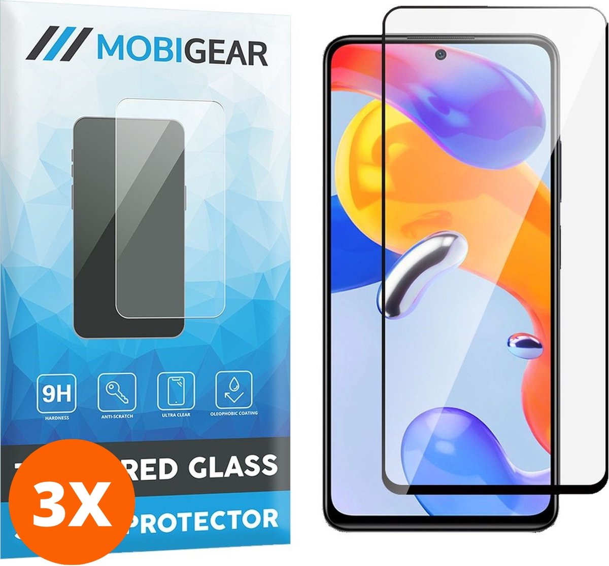 Mobigear Screenprotector geschikt voor Xiaomi Redmi Note 11 Pro 4G Glazen | Mobigear Premium Screenprotector - Case Friendly - Zwart (3-Pack)