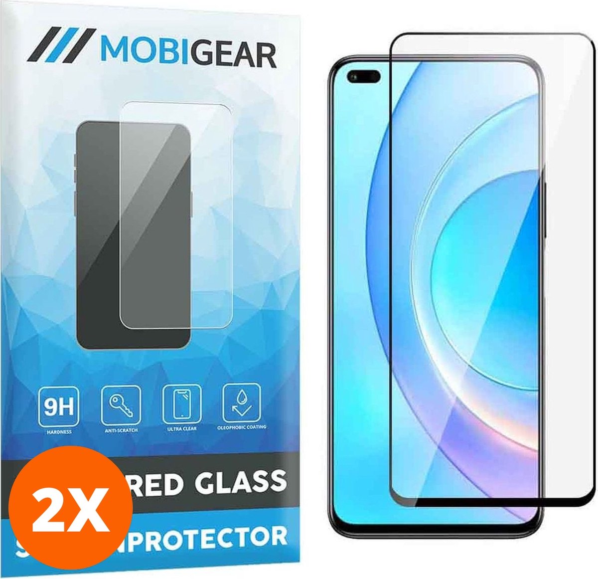 Mobigear Screenprotector geschikt voor HONOR 50 Lite Glazen | Mobigear Premium Screenprotector - Case Friendly - Zwart (2-Pack)