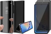 Hoesje geschikt voor Samsung Galaxy A34 - 2x Privacy Screen Protector FullGuard - Book Case Spiegel Zwart & Screenprotector