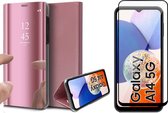 Hoesje geschikt voor Samsung Galaxy A14 - Screen Protector FullGuard - Book Case Spiegel Roségoud & Screenprotector