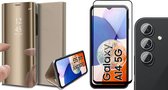 Hoesje geschikt voor Samsung Galaxy A14 - Screenprotector FullGuard & Camera Lens Screen Protector - Book Case Spiegel Goud