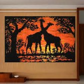 Knooptapijt/Vloerkleed ( niet voorbedrukt ) - Smyrna tapijt/Vloerkleed - Giraffe onder de zonsondergang