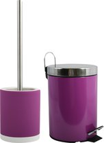 MSV Badkamer accessoires set - paars - pedaalemmer 3L en wc/toilet-borstel