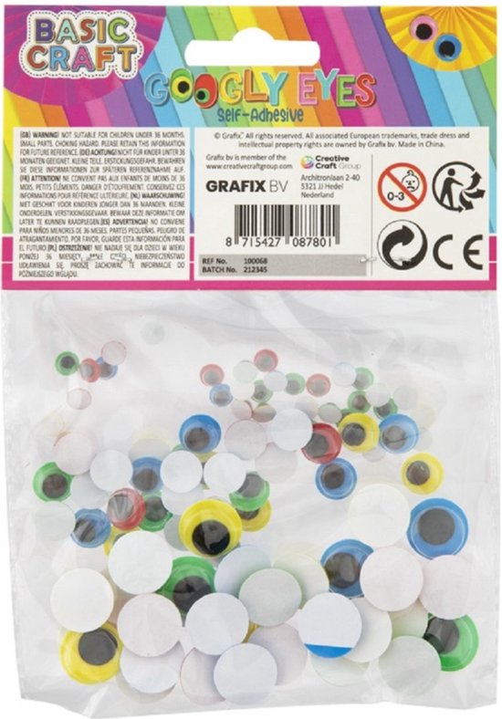Yeux mobiles - 200x - colorés - autocollants - yeux collés/yeux écarquillés