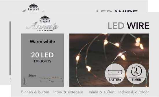 Anna Collection draadverlichting lichtsnoeren - 2x st- zilver- warm wit - 100 cm