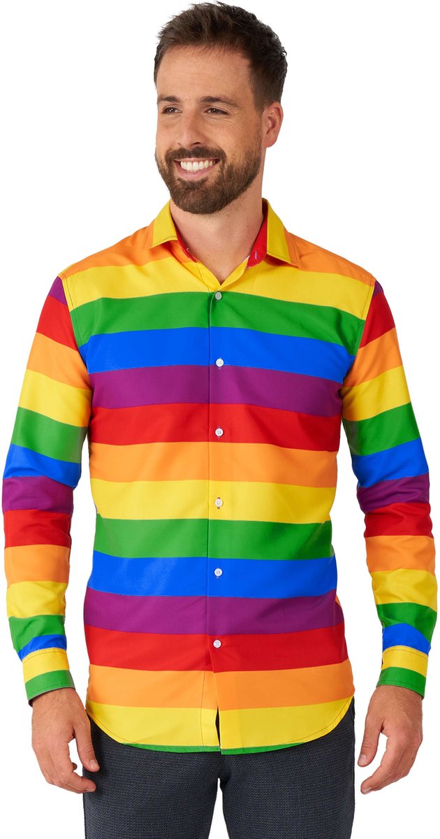 Suitmeister Rainbow - Heren Overhemd - Regenboog Shirt - Pride, Carnaval, Halloween - Maat: L