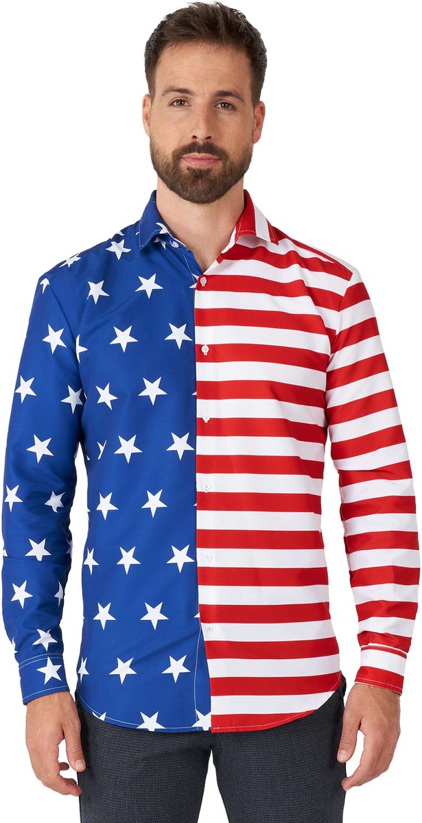 Suitmeister USA Flag - Heren Overhemd - Amerika Shirt - Amerikaanse Vlag - Maat: L