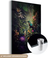 MuchoWow® Glasschilderij 90x120 cm - Schilderij acrylglas - Bloemen - Vogel - Jungle - Planten - Foto op glas - Schilderijen