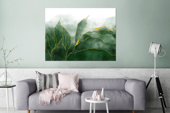 Décoration murale Métal - Aluminium Peinture Industriel - Marbre - Vert - Luxe - Or - Aspect marbre - 120x90 cm - Dibond - Photo sur aluminium - Décoration murale industrielle - Pour le salon/chambre