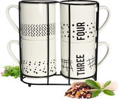 Sendez 4 tasses à café 300 ml en porcelaine avec support en métal tasses à café tasse mug mug