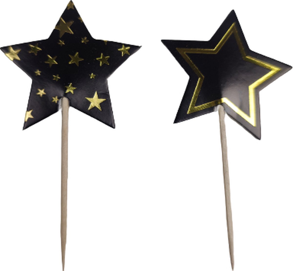 Cocktailprikkers met '' Ster '' - Zwart / goud - Karton / Hout - 24 stuks - Cocktail Sticks