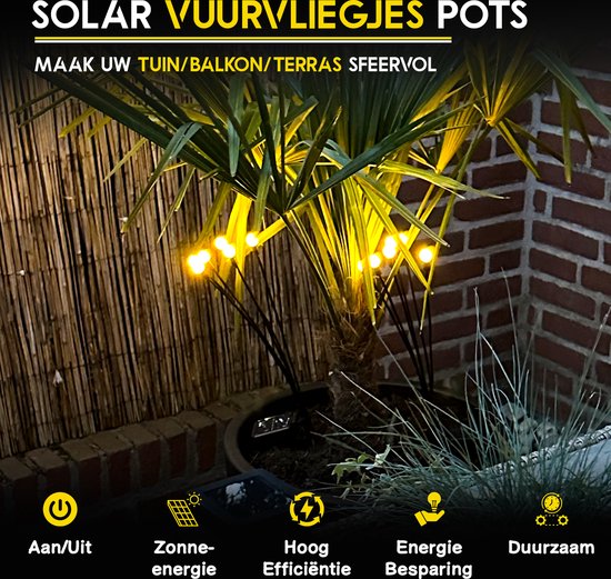 Solar Tuinverlichting - Sfeerverlichting - 6 pots x 2 - vuurvliegjes - Zonne Energie - Waterdicht - Prikspots -
