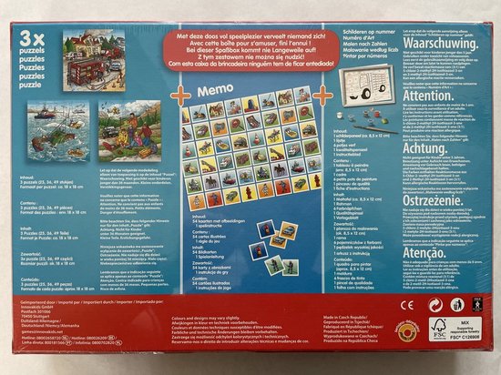 Thumbnail van een extra afbeelding van het spel Spellendoos 3 in 1 - Drie puzzels + Memo + Schilderen op nummer - Vakantiespellen - Leerspel - Spelend leren - Cadeautip