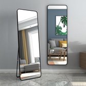 Buxibo - Minimalistische Design Passpiegel - Wandspiegel - Staande Rechthoekige Spiegel met Metalen Rand - Zwart - Modern - Kleedkamer Spiegel/ Badkamerspiegel - 60x170x3 CM