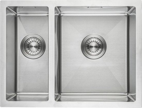 LOMAZOO Proxima RVS Keuken Spoelbak & Wasbak - Dubbele Gootsteen - Duurzaam en Onderhoudsvriendelijk - Inclusief Accessoires - 595x450x200mm