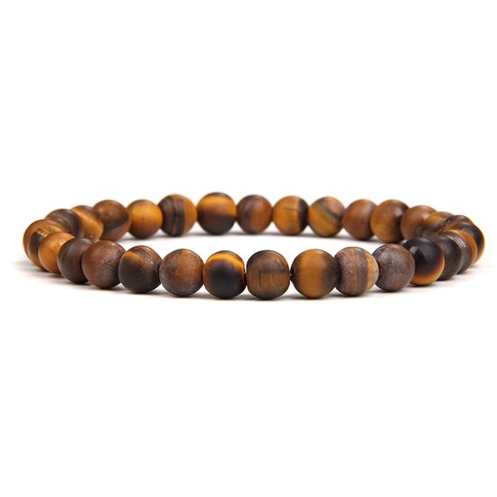 Tijgeroog armband met bruine en gele kralen van 6 mm.